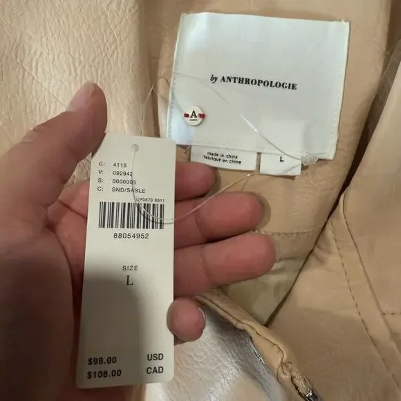 Anthropologie The Saige Faux-Leather Moto Jacket, Beige, L - Picture 6 of 6